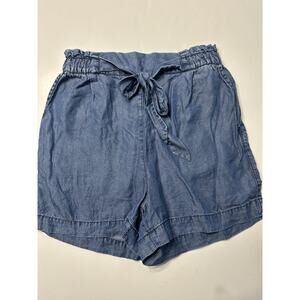 H&M Womens Blue Chambray Shorts High Rise Elastic Tie Waist Size 2